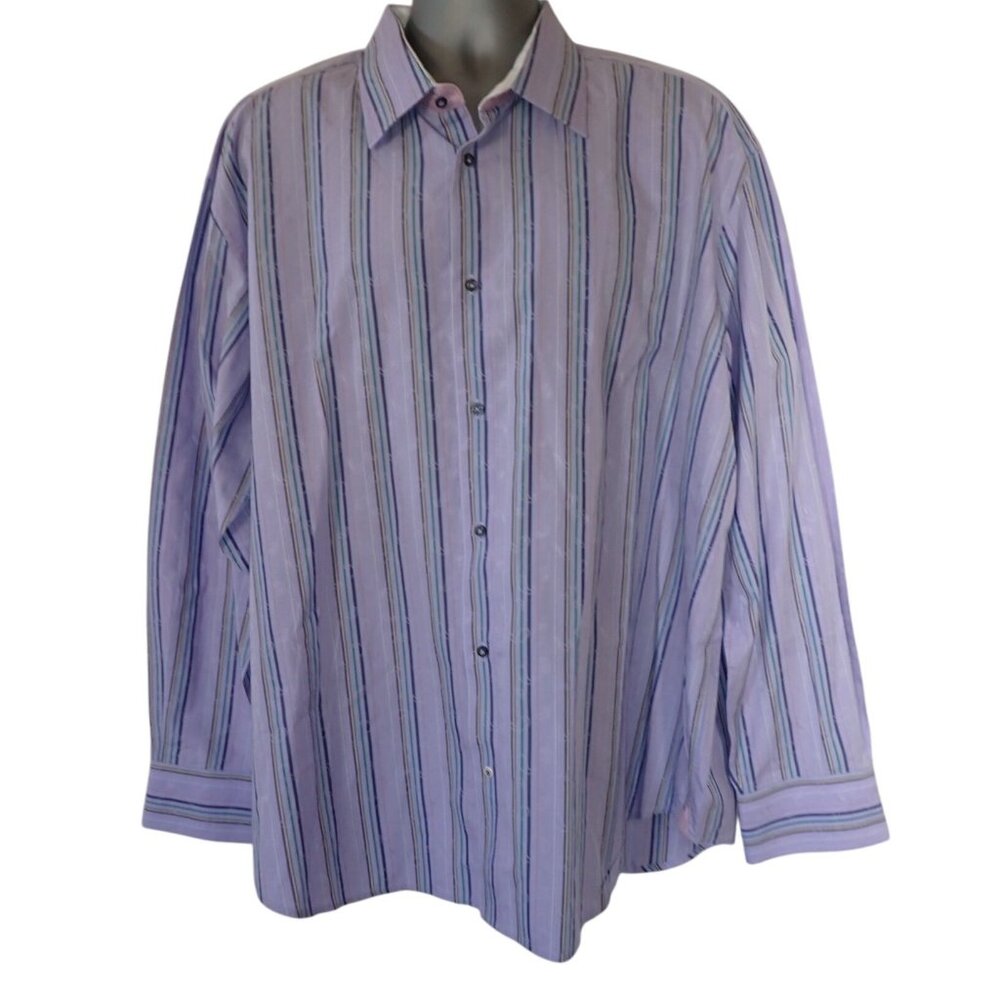 Robert Graham Men XXL Purple Paisley Stripe‎ Flip Cuff Button up Shirt